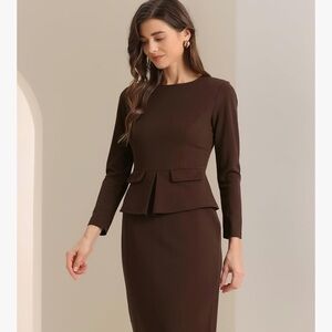Allegra K Women's Brown Peplum Dress